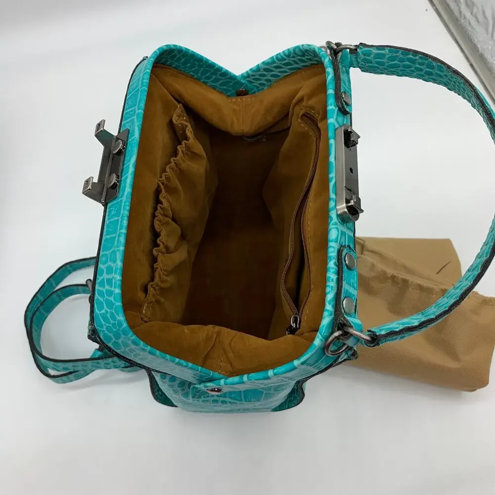 Patricia Nash Leather Purse Croc Embossed Blue Aqua Handbags